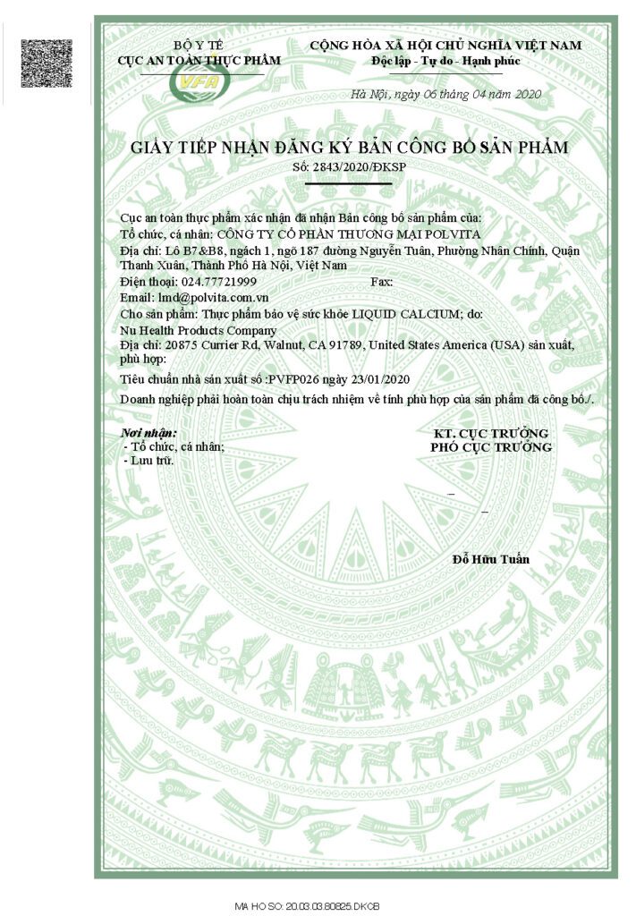 Đăng ký sản phẩm Liquid Calcium 160