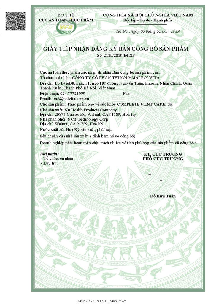 Đăng ký sản phẩm Complete Joint Care