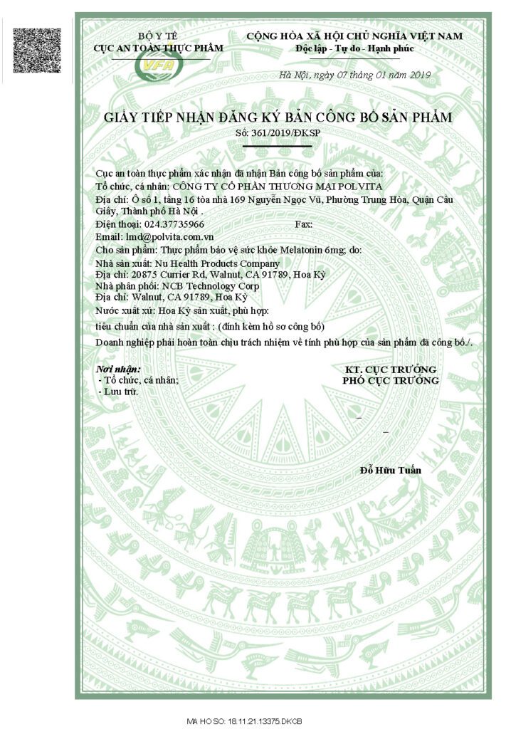 Đăng ký sản phẩm Melatonin