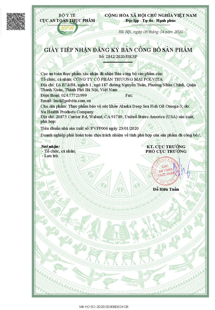 Đăng ký sản phẩm Dầu Cá Alaska Deep Sea Fish Oil Omega-3