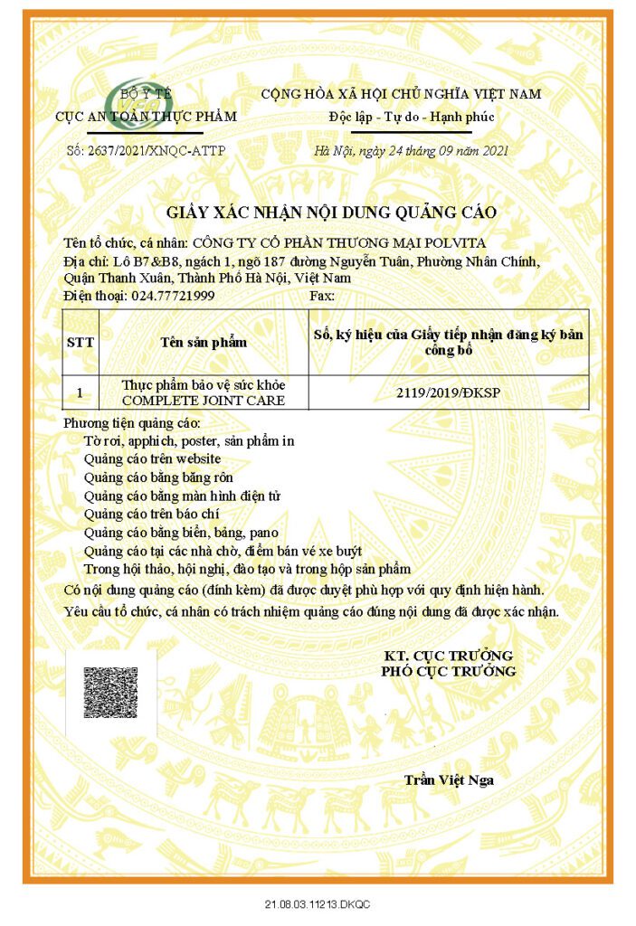 Giấy phép quảng cáo Complete Joint Care