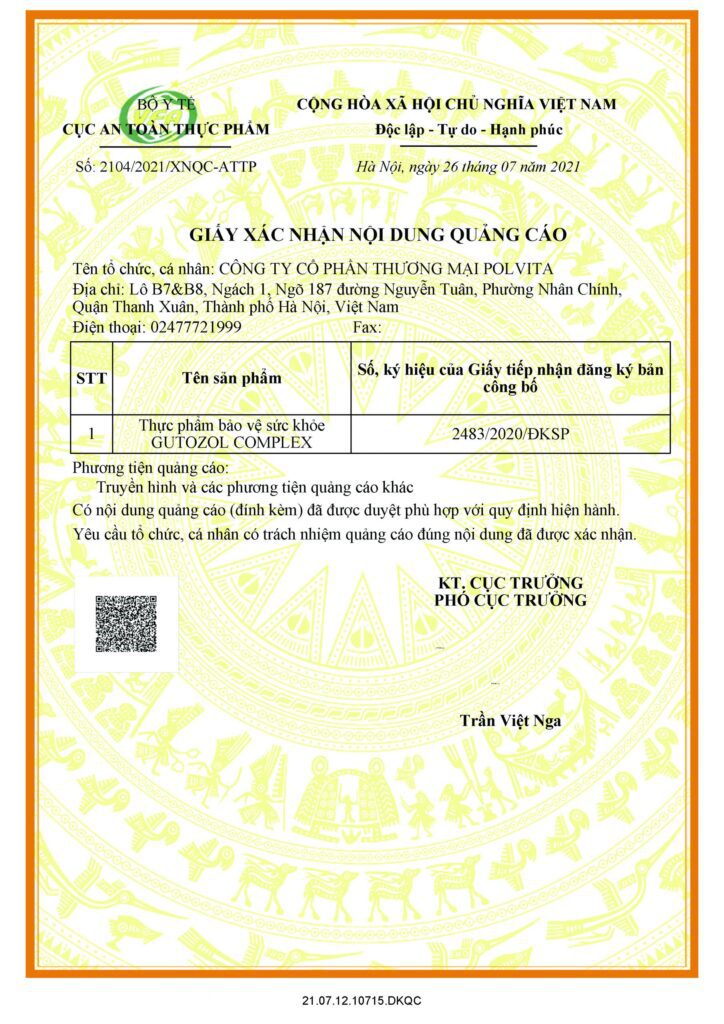 Giấy phép quảng cáo Viên Uống Hỗ Trợ Gout Gutozol Complex