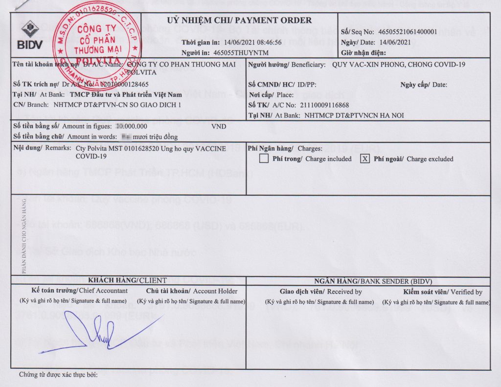 Polvita ủng hộ Quỹ vaccine phòng chống Covid-19